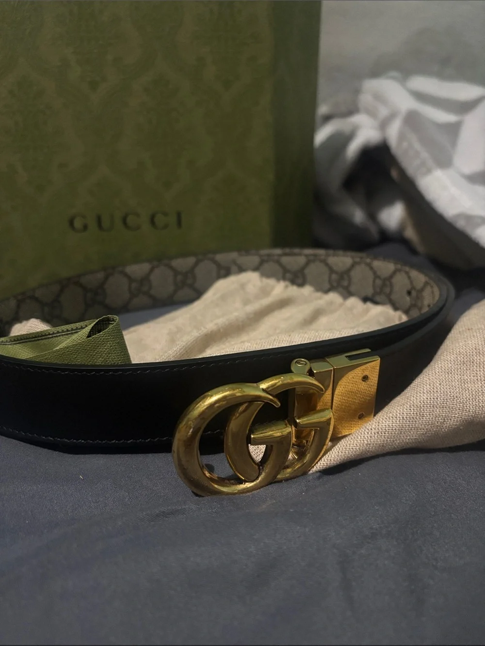 Gucci Beige GG Canvas Belt with Gold Double G Buckle